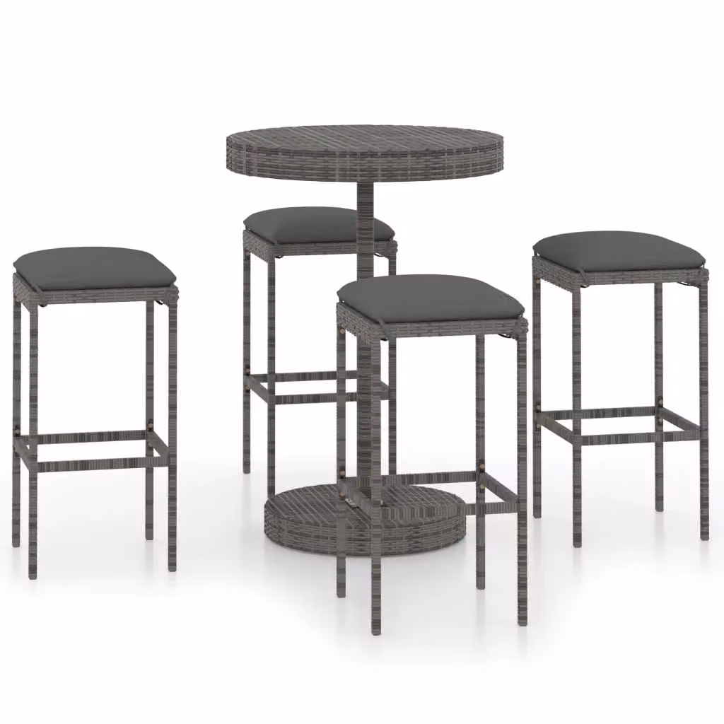 Set da Bar da Giardino vidaXL in Polyrattan Grigio con 5 Pezzi – 2