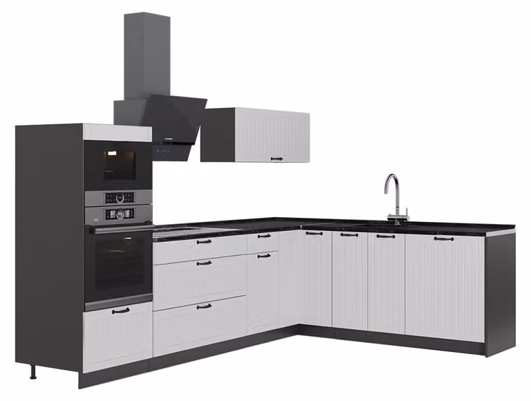 Cucina angolare completa Vicco Fame-Line Bianco rustico/Antracite 287 x 207 cm senza piano di lavoro, Model 63488