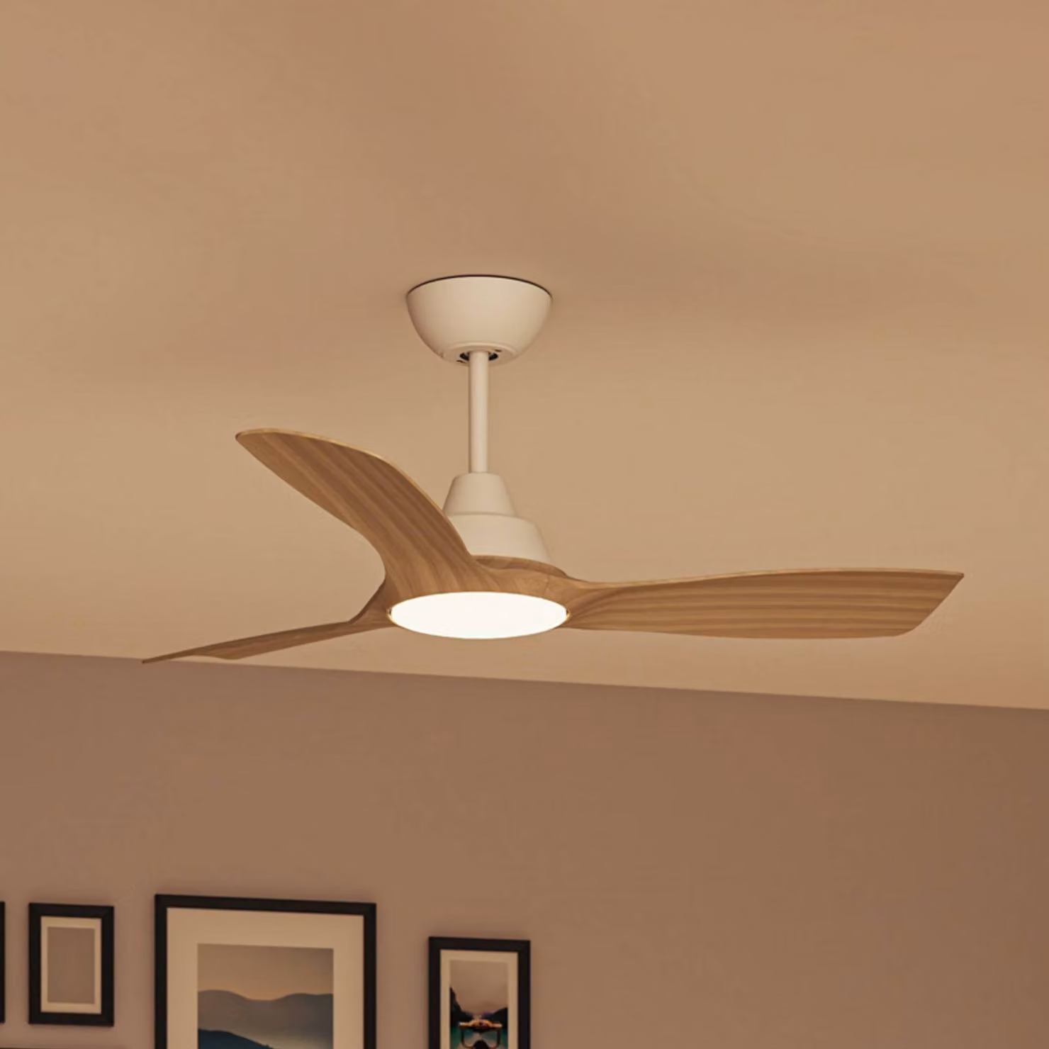 Philips Ventilatore a LED Olas, Ø 106 cm, legno/bianco, CCT, CC dimmerabile, Bianco / Opale, Soggiorno / Sala da pranzo, Plastica, Moderno
