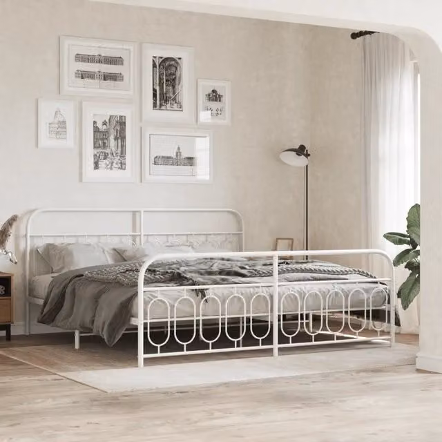 Giroletto con testiera e pediera in metallo bianco vidaXL L/P: 200 x 200 cm