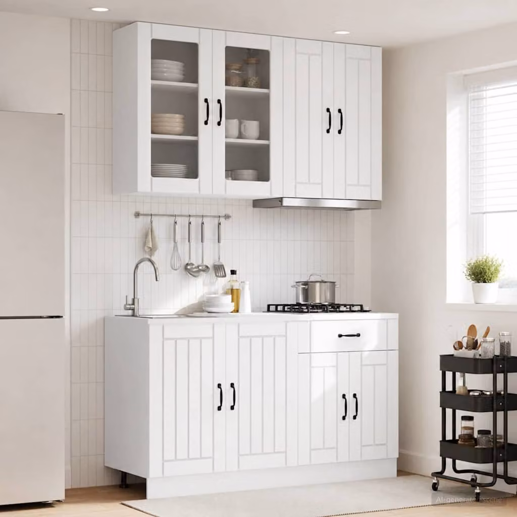 vidaXL Unità Cucina LUCCA 4 Pezzi Moderna Bianco con Ante in Vetro e MDF