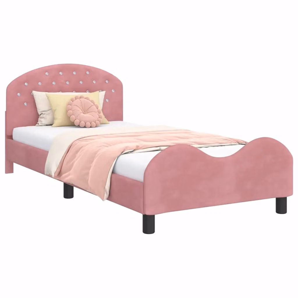 Struttura letto per bambini vidaXL in velluto rosa con testata, L/P/H: 200 x 90 x 85 cm – 2