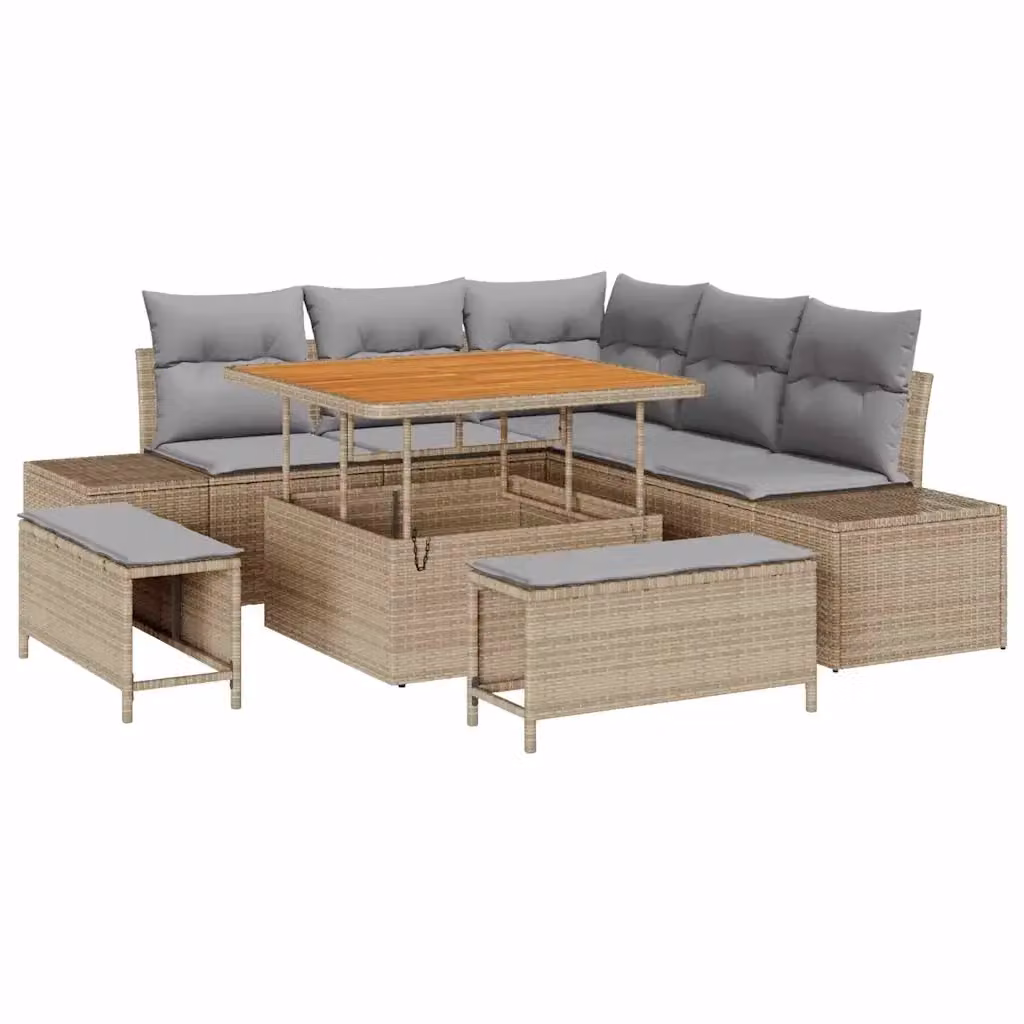 Set Divano da Giardino a L vidaXL 8 Pezzi Beige con Cuscini e Tavolino in Polyrattan e Metallo – 2
