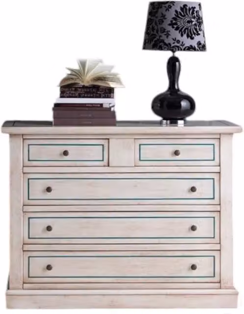 Cassettiera in legno di pino shabby chic Mobili 2G bianco anticato e azzurro L: 117 cm, P: 51 cm, H: 101 cm – 2