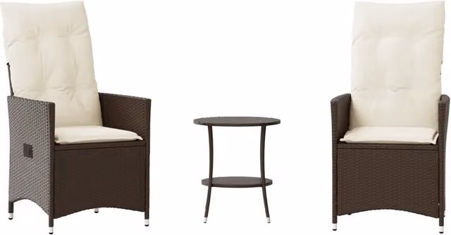Set Bistr¨° 3 pz | Set Salotto da Giardino con Cuscini Marrone in Polyrattan