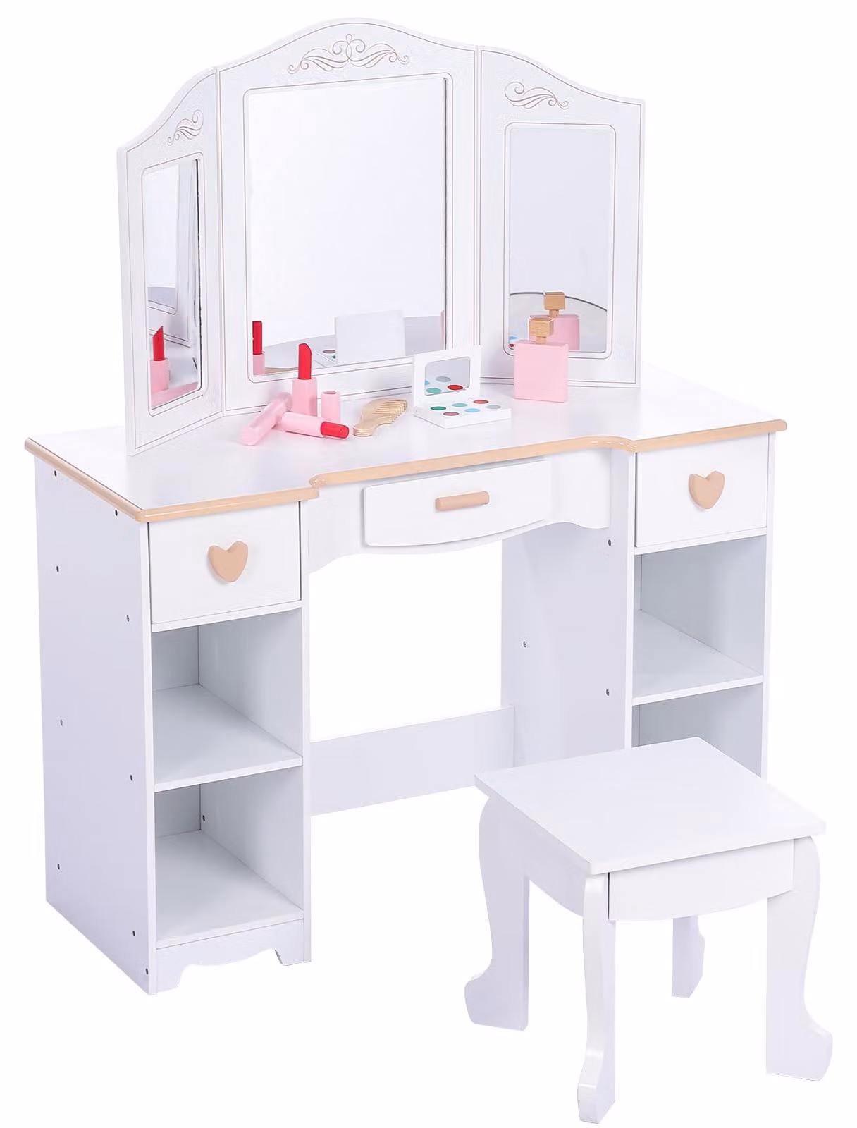 GarveeHome, set 2 in 1 per tavolino da trucco per bambini, tavolino da trucco per bambini con specchio