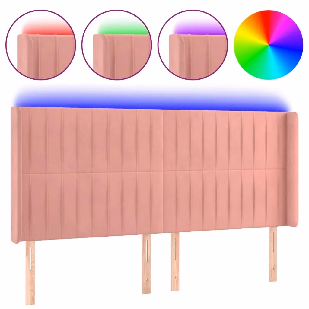 Testiera con LED e porta USB vidaXL in velluto rosa, L 183 x P 16 x H 118/128 cm – 2