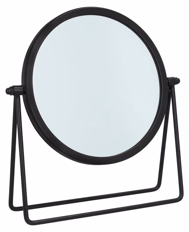Specchio da trucco da tavolo in metallo, colore nero, diametro 16,5 cm