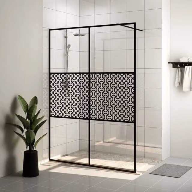 Parete per doccia walk-in vidaXL in vetro trasparente con profili neri L: 140 cm, H: 195 cm