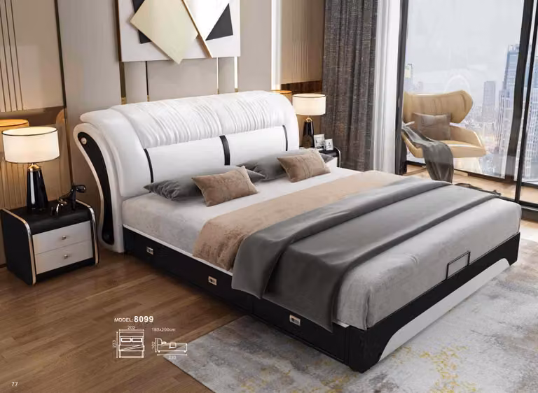 Bett Polster Design Luxus Doppel Hotel Ehe Schlaf Zimmer Leder 180x200cm Betten