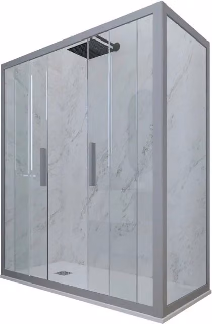 Box doccia rettangolare Glam Duo FORTE con 2 ante scorrevoli in vetro trasparente e profilo silver L: 160 cm, P: 70 cm, H: 200 cm