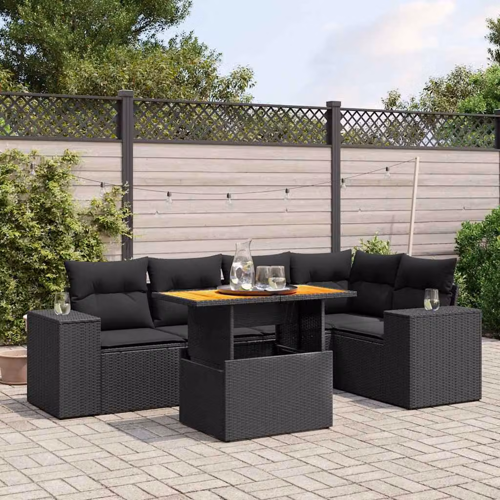 Set Divano da Giardino a L vidaXL 6 pz in Polyrattan Nero con Cuscini e Tavolino – 1