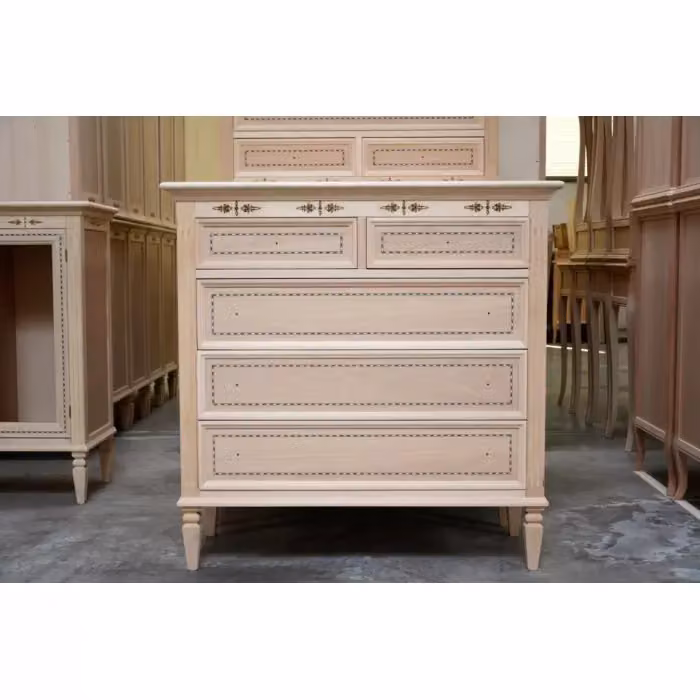 Cassettiera classica con 5 cassetti in legno grezzo Mobili 2G L/P/H: 100 x 41 x 100 cm – 2