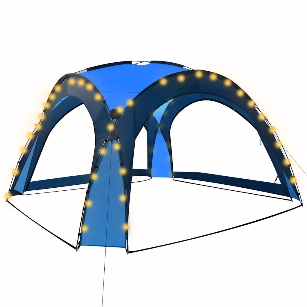 Tenda da campeggio per feste con LED e 4 pareti, colore blu, L/P/H: 3,6 x 3,6 x 2,3 m – 2