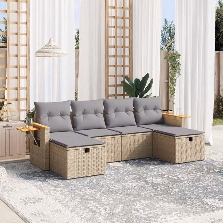 Maison Exclusive - Set Divano da Giardino 6 pz con Cuscini Beige Misto Polyrattan