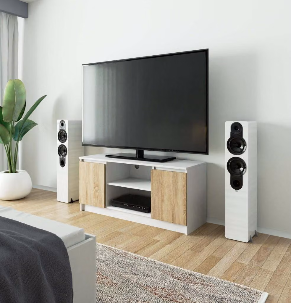 Mobile sotto TV YMARIN - bianco / rovere sonoma