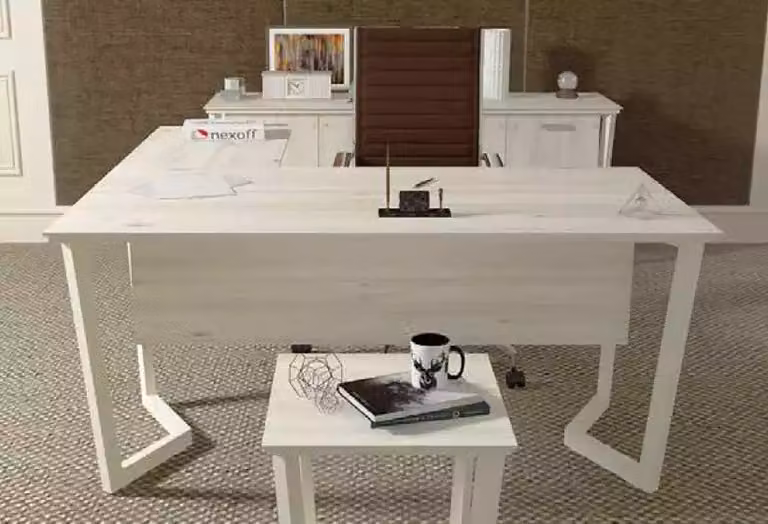 Moderner Weißer Schreibtisch Luxus Ecktisch Holzmöbel Arbeitszimmer