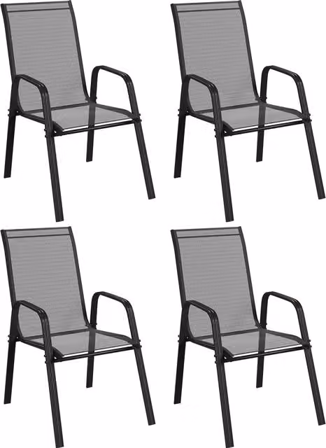 Set di 4 sedie da giardino Outsunny impilabili con braccioli in metallo e tessuto a rete nero