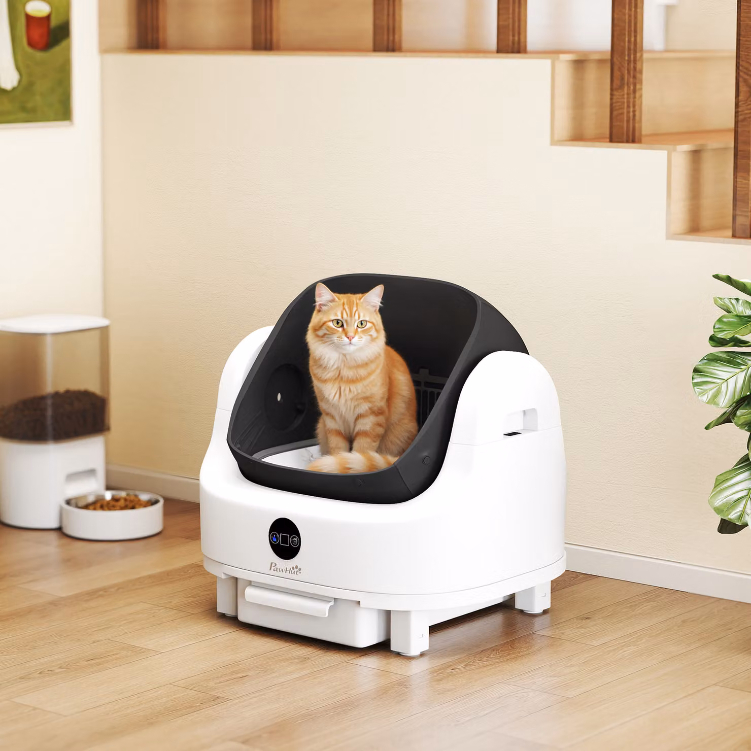 Lettiera per gatti autopulente PawHut con design aperto, sensori di sicurezza e deodorante, bianco – 2