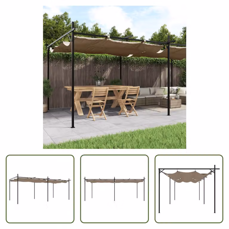 The Living Store Pergola con tetto scorrevole Taupe 589x292x230 cm