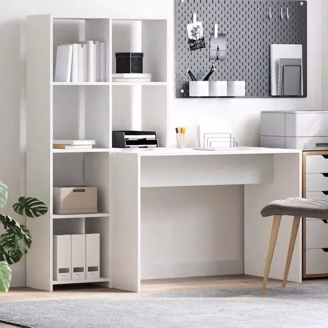 Scrivania moderna vidaXL bianca in MDF laminato lucido L: 138,5 cm, P: 55 cm, H: 143 cm – 1