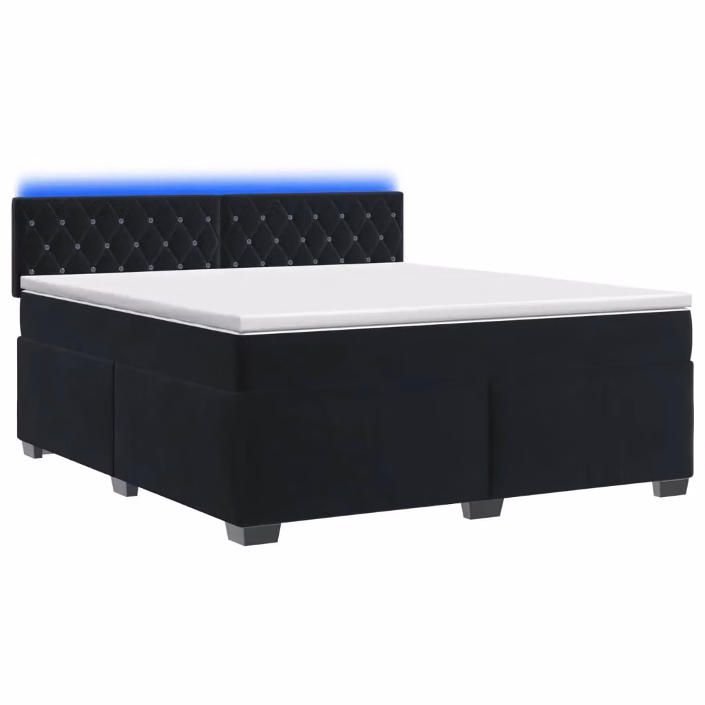 Letto con Box Spring e Materasso vidaXL in Velluto Nero con Illuminazione LED e Porte USB L/P: 140 x 190 cm – 2