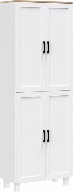 Dispensa da cucina HOMCOM in legno con 4 ante e 5 ripiani regolabili, Bianco e Marrone, L: 60 cm, P: 30 cm, H: 170,5 cm