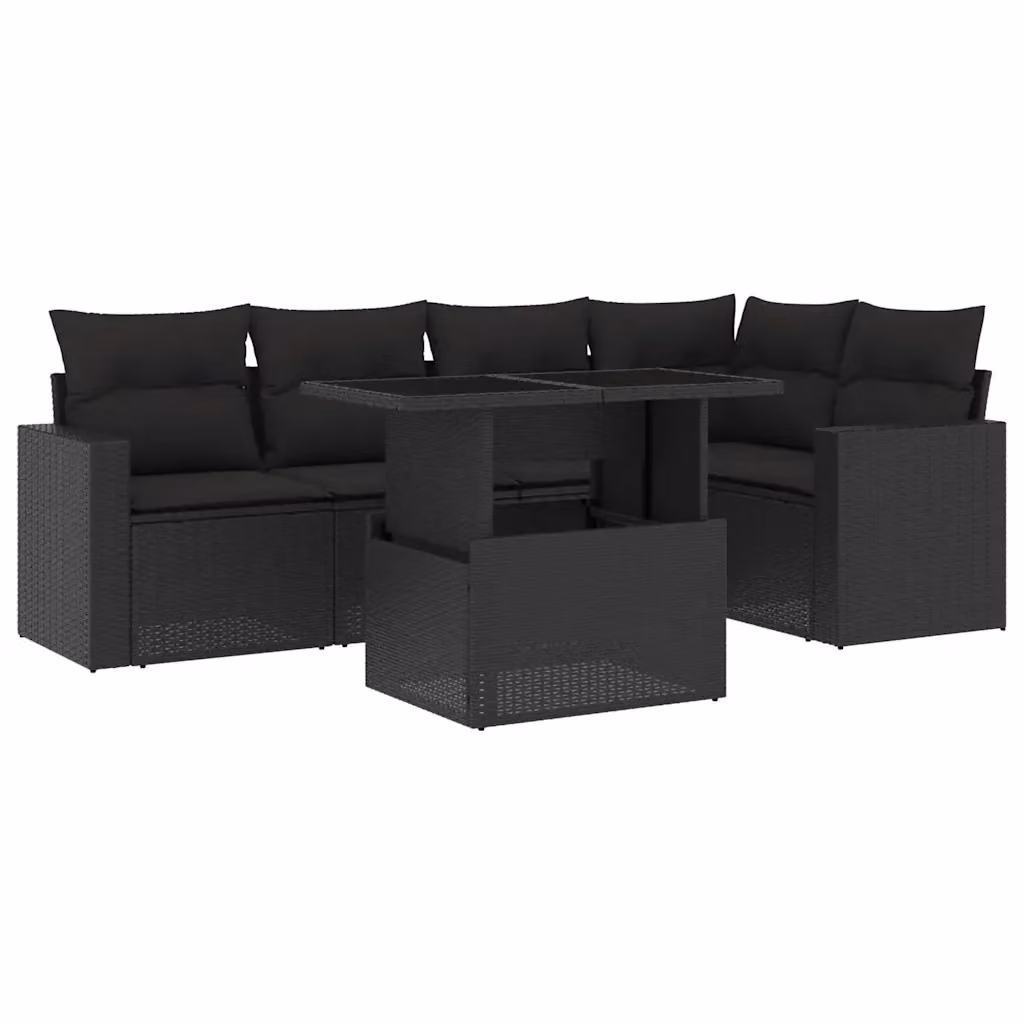 vidaXL Set Divano da Giardino a L in Polyrattan Nero con 6 Pezzi e Cuscini Imbottiti – 2
