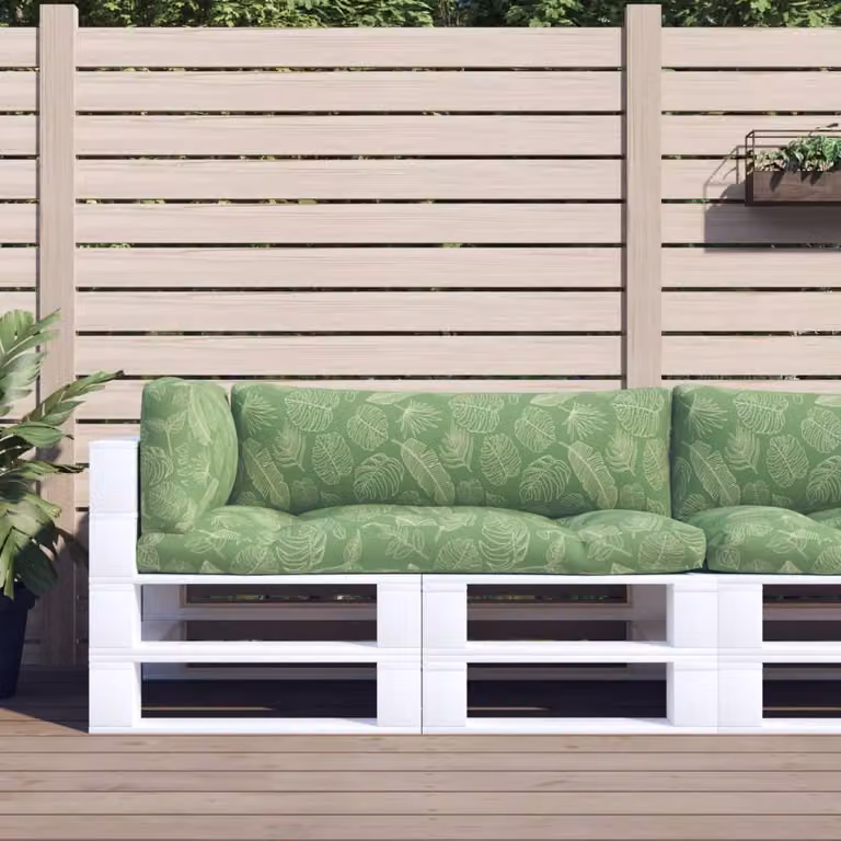 Set di 3 cuscini per pallet vidaXL con motivo a foglie, colore verde, in tessuto Oxford impermeabile e traspirante