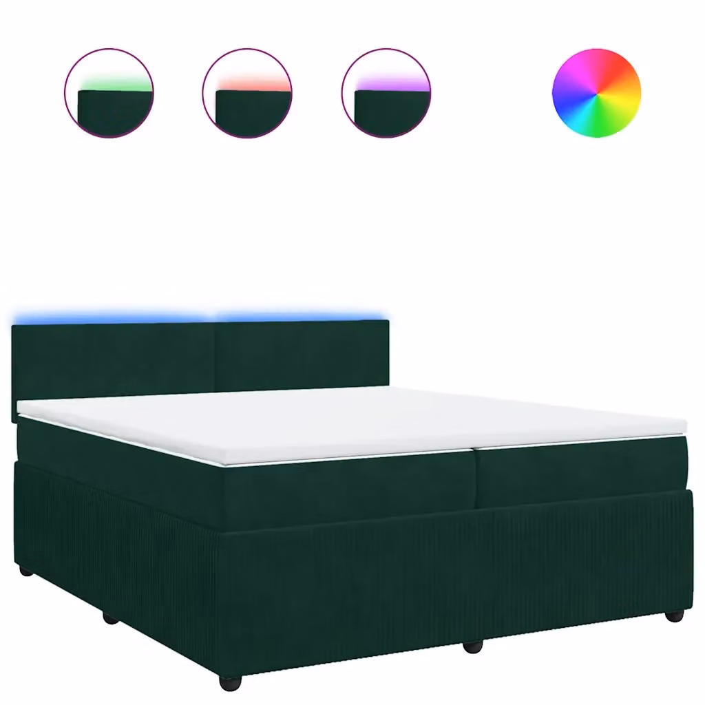 Letto con Giroletto a Molle e Materasso vidaXL in Velluto Verde con Illuminazione Sottostante e Porta USB L/P: 200 x 200 cm – 2