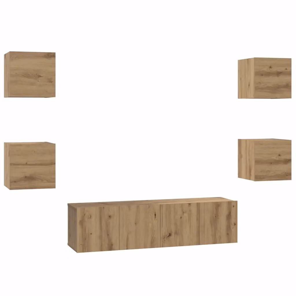 Set mobile TV moderno vidaXL in legno marrone da 6 pezzi con montaggio a parete – 2
