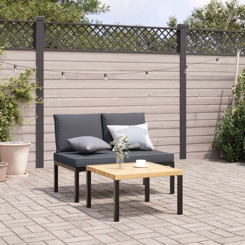 Maison Exclusive - Set divano da giardino a 2 posti con cuscini, nero e alluminio