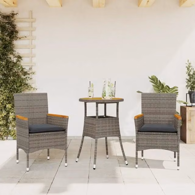 Set Pranzo da Giardino vidaXL in Legno di Acacia e Polyrattan Grigio con 3 Cuscini
