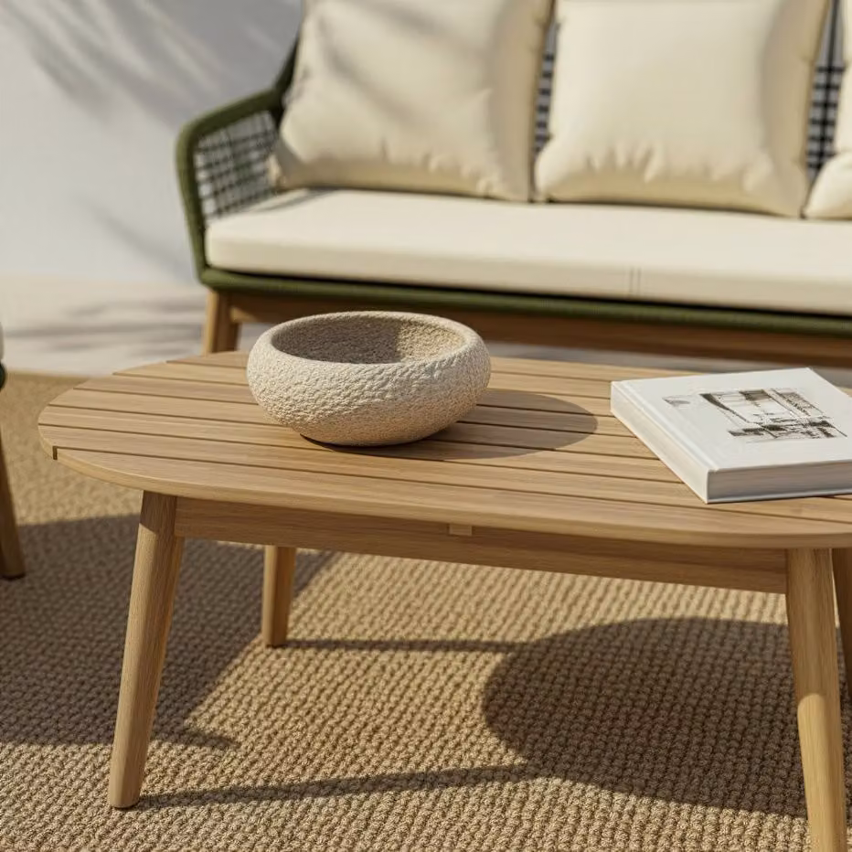 Tavolino da giardino ovale Banak in legno di acacia marrone e beige – 2