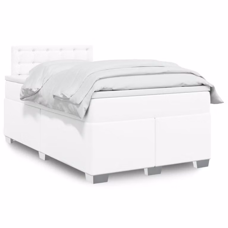Giroletto a molle con materasso vidaXL in similpelle bianca, L/P/H: 120 x 190 cm