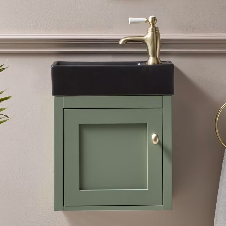 Mobile Bagno Sospeso Grigio Chiaro da 400mm con Lavabo e Maniglia Classica Rotonda Cromata - Thornton
