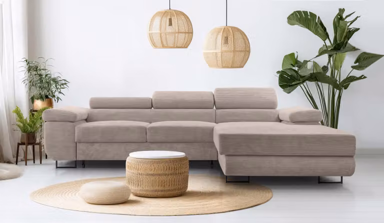 AX LIVING Cord Couch L Shape - Arborio 280cm R Divano angolare in beige con funzione di riposo