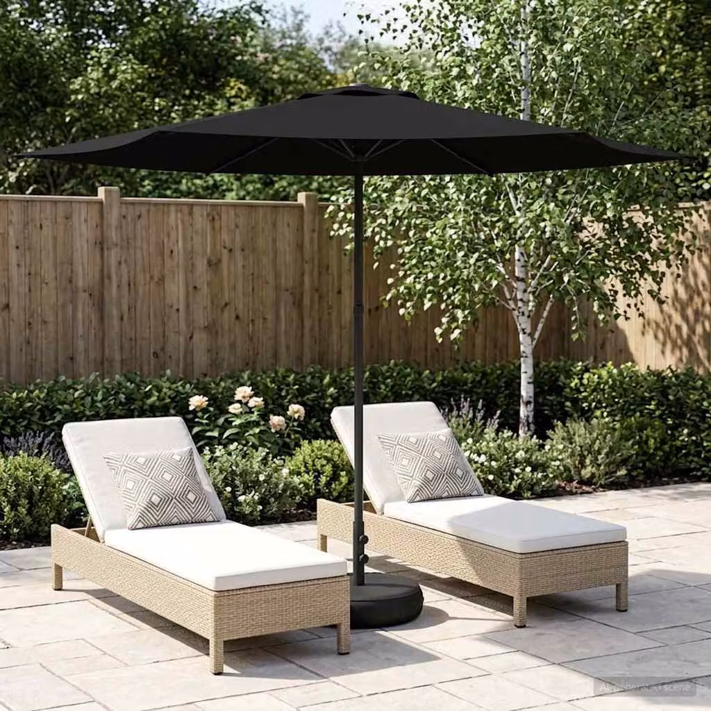 Parasole da Giardino vidaXL con Base Rettangolare in Acciaio e Copertura in Poliestere Nero L: 300 cm, P: 300 cm, H: 228 cm
