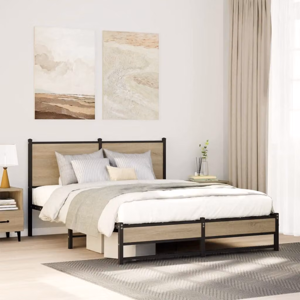 vidaXL Giroletto in Metallo Rovere Sonoma Marrone L: 142 cm, P: 196 cm, H: 91,5 cm