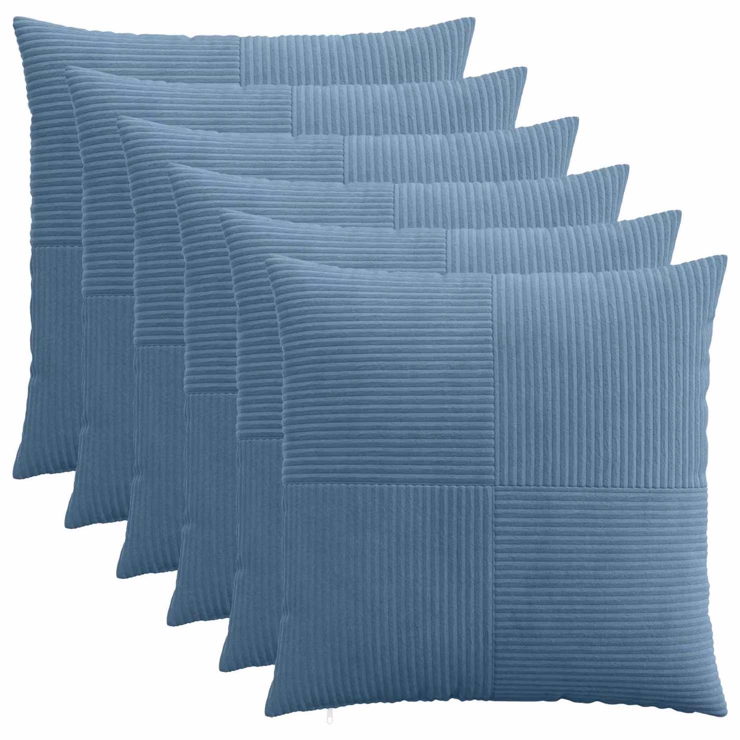 Set di 6 federe vidaXL ALMELO blu in velluto a coste, L 80 x L 80 cm