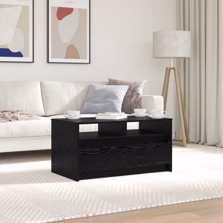vidaXL Tavolino da salotto moderno in legno e MDF, colore rovere e nero, L 90 x P 50 x H 45 cm