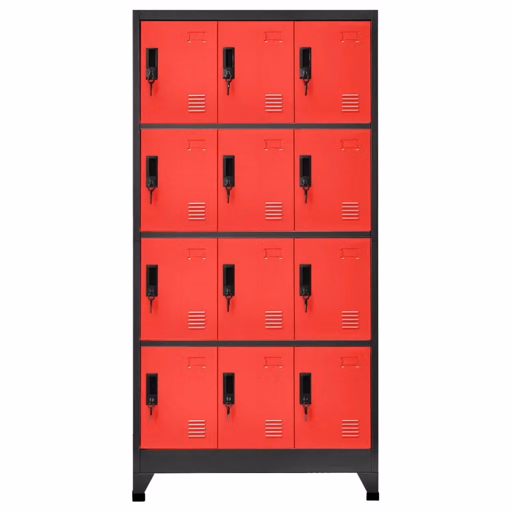 Armadietto moderno HELLOSHOP26 in metallo con anta e serratura, colore antracite e rosso, L: 90 cm, P: 45 cm, H: 180 cm – 2