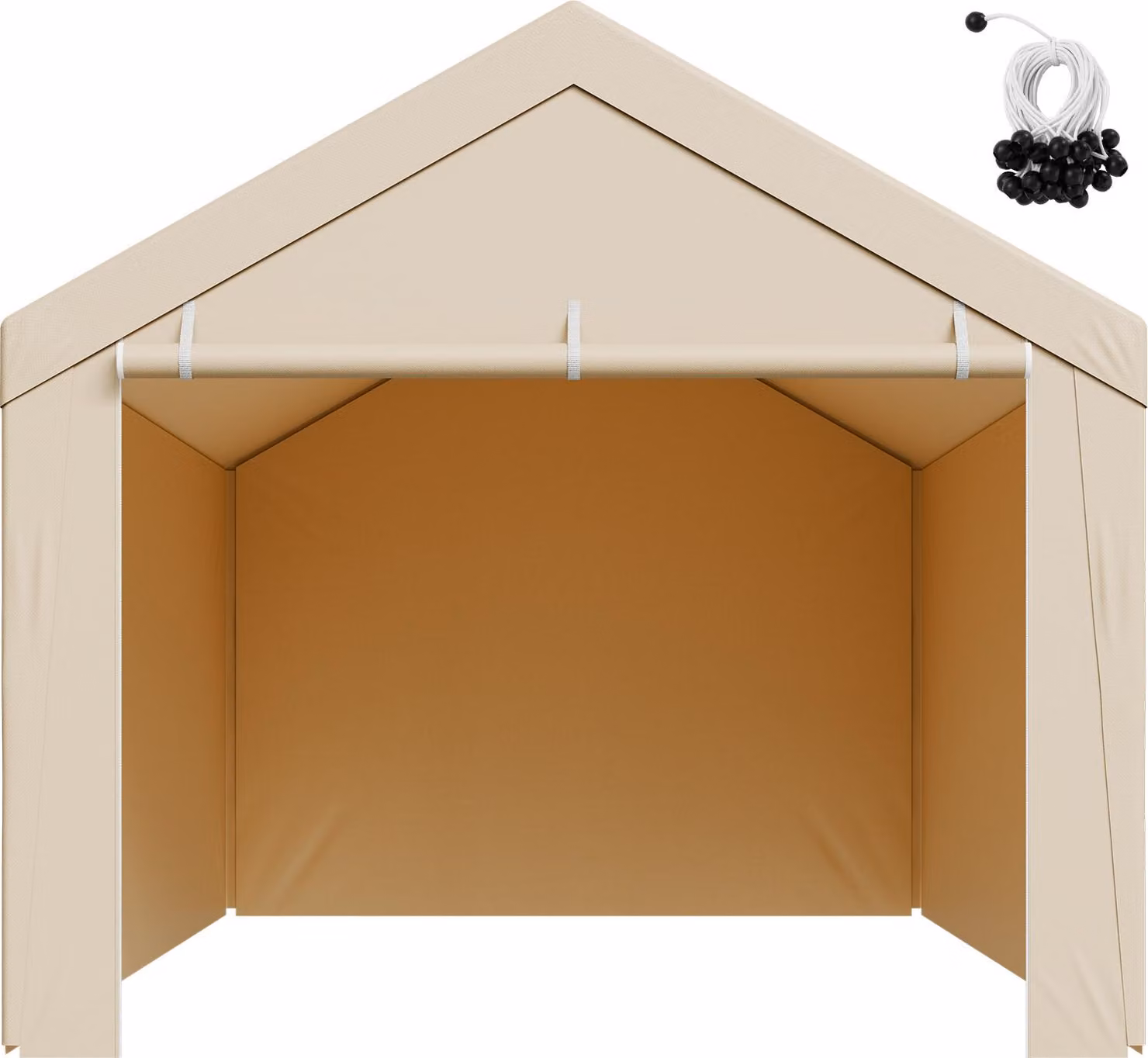 SucceBuy tetto di ricambio per carport, 3,05 x 6,09 m, telone per garage con pareti laterali, resistente ai raggi UV, robusto telone per tettoie per auto con rete a palline, beige, senza telaio