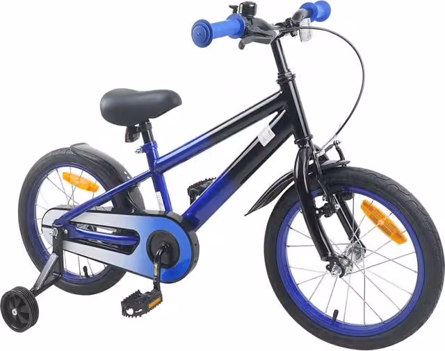 Bicicletta per bambini da 16 pollici in metallo e gomma, disponibile nei colori nero e blu – 1