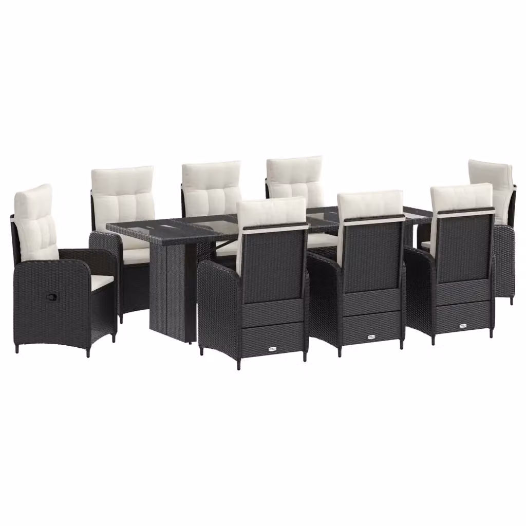 Set da pranzo per esterni vidaXL in polyrattan e legno di acacia, 9 pezzi, Nero, Bianco e Beige, L/P/H: 240 x 90 x 75 cm – 2