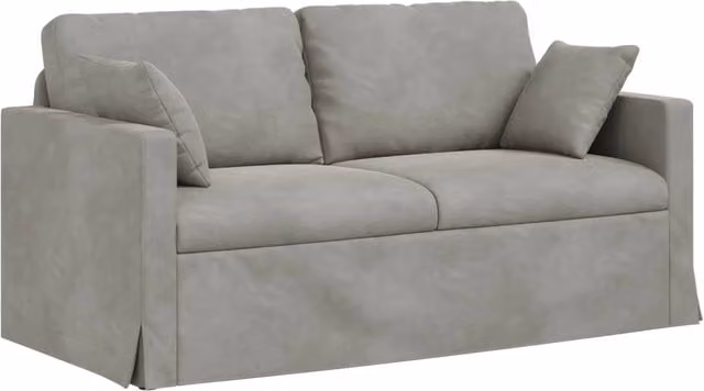 Divano moderno in velluto grigio chiaro con cuscini decorativi e coperture rimovibili L: 158 cm, P: 78 cm, H: 80 cm