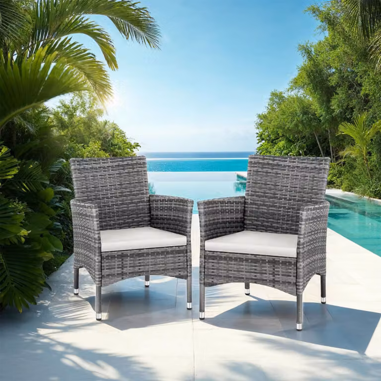 Set di 2 sedie da giardino in polyrattan TecTake con 4 rivestimenti di ricambio, colore grigio e beige