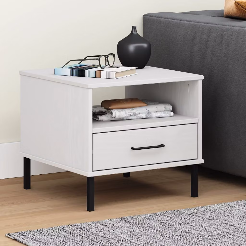 Comodino vidaXL OSLO in legno massello di pino e metallo bianco stile industriale