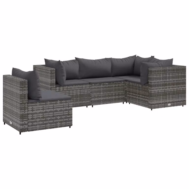 Set Divani da Giardino 5 pz con Cuscini in Polyrattan Grigio