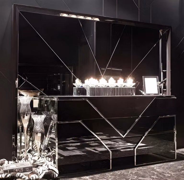 Comodino nero esclusivo per soggiorno, elegante mobile contenitore in legno